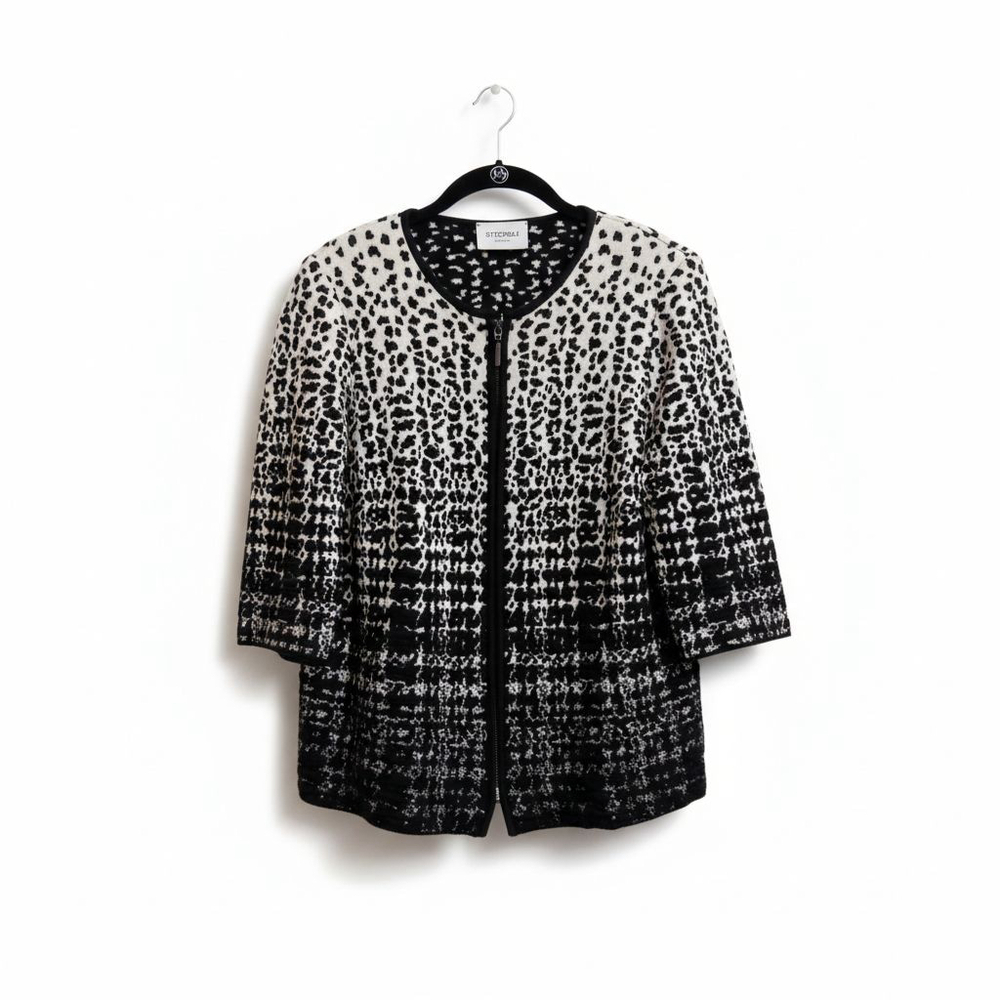 Stizzoli Black & White Leopard Print Knit Zip-Front Cardigan Sweater & Skirt Set - Picture 3 of 14